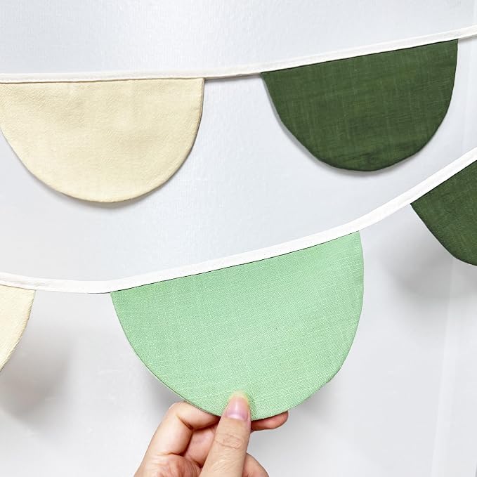2 Sets of Sage Green Half Round Banner 18Pcs Nursery Garland Flags Olive Green - Image 5