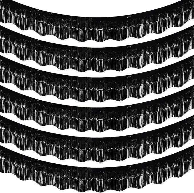 LOLStar Black Foil Fringe Tinsel Garland, Tinsel Streamers Banner, 6 Pack | by LOLSTAR