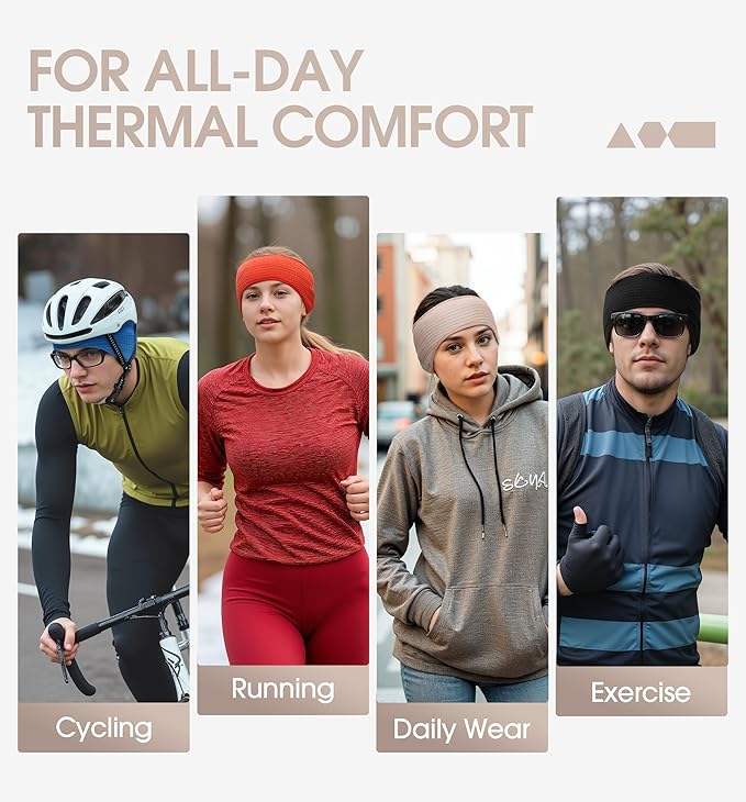 SUNMECI Lightweight Soft Fleece Headband - Breathable Ear Muffs for Men Women in Winter Running Cycling Ski Comfortable Warm for Clod Weather Sports