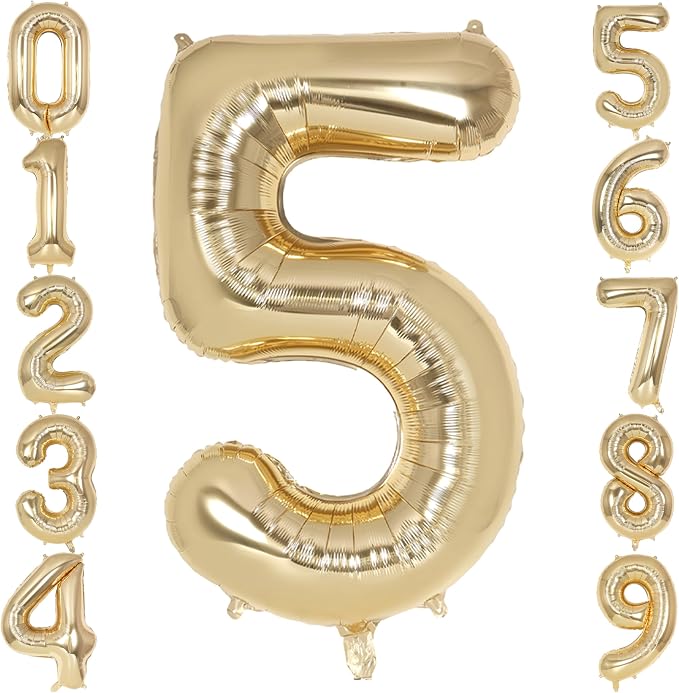 Champagne Gold Large Number 5 Balloon, 40 Inch Light Gold Foil Helium Number by AIQINHU