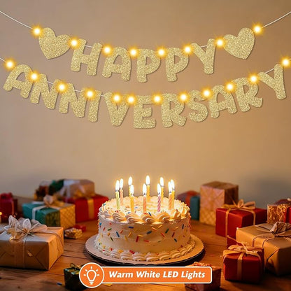 Wedding Anniversary Party Decorations, Lighted Anniversary Banner | Pre-strung - Image 2