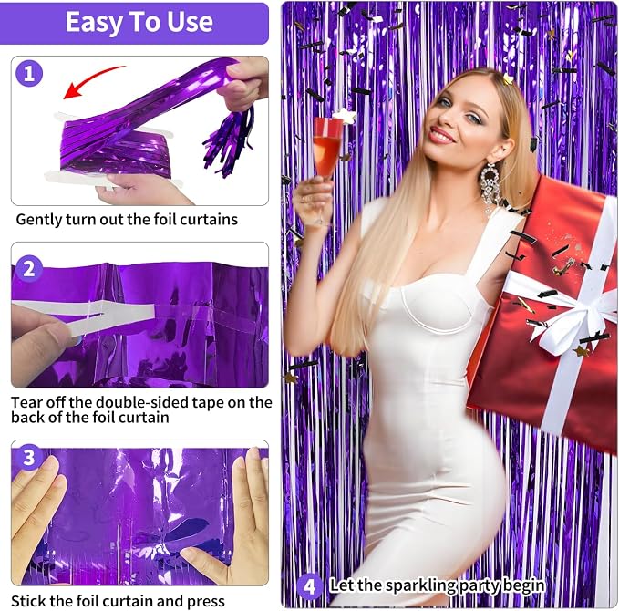 JINSUI Purple Fringe Backdrop 3.3x8.2ft, 2 Pack Streamers Party Decorations | - Image 6