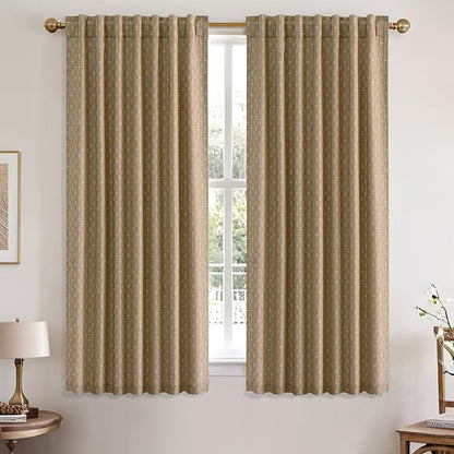 MIULEE Patterned Farmhouse Linen Curtains, Back Tab, Khaki | Linen Curtains - Image 2