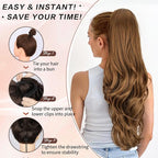 Ponytail Extension, Drawstring Ponytail Extension for Women 26 Inch Long Wavy Brown Pony Tails Hair Extensions Synthetic Clip in Ponytail Hairpiece for Women 8/27