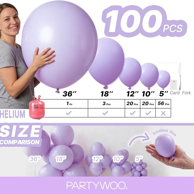 PartyWoo Lavender Balloons 100pcs Light Pastel Purple Lilac Color | 36 18 12 10 - Image 6