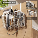 Voldra Hair Dryer Holder Cabinet Door, Adhesive Hair Tool Organizer Wall Mount Adjustable Height Blow Dryer Holder Under Sink/Countertop for Flat Curling Iron, Hair Brush and Straightener (1, White)