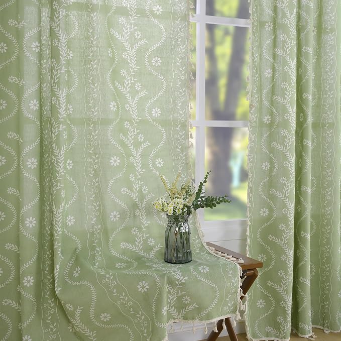 Schweek Sage Green Boho Curtains 2 Panels 96 Inches Long by Schweek