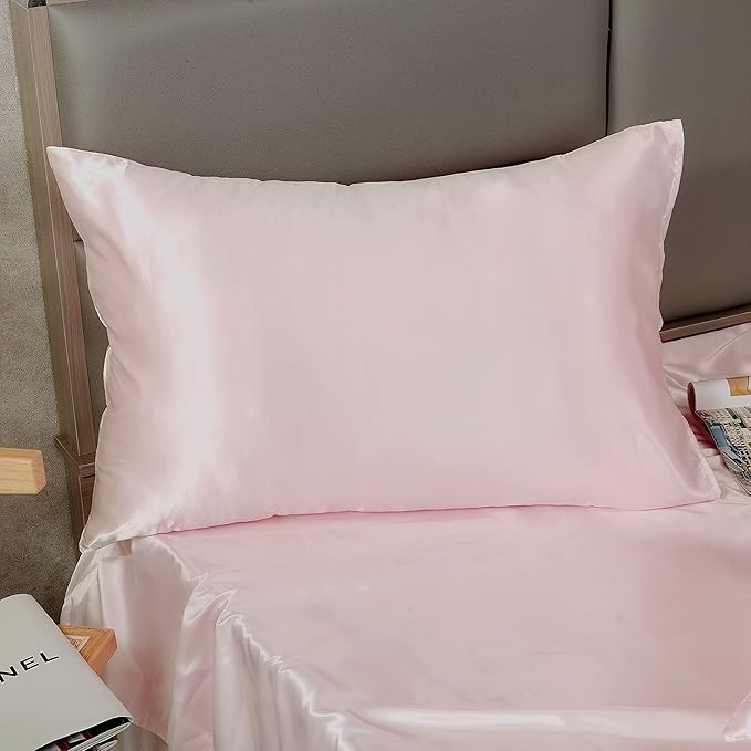 Blush Pink Satin Pillowcase Queen Size Set of 2 for Hair and Skin, Blush Pink Silk Pillowcase Breathable Pillowcase with Envelope Closure