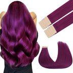 GOO GOO Tape in Hair Extensions Human Hair, Violet, 22inch 30g 10pcs, Colored Tape ins Human Hair Extensions, Silky&Soft Invisible Tape Ins, Hair Highlighted for Party