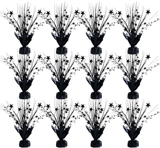12 Pack Metallic Black Color Foil Star Brust Table Centerpices by Egolot
