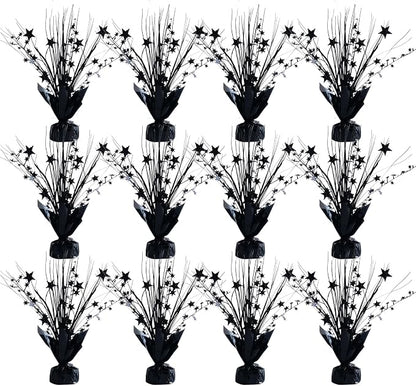 12 Pack Metallic Black Color Foil Star Brust Table Centerpices by Egolot