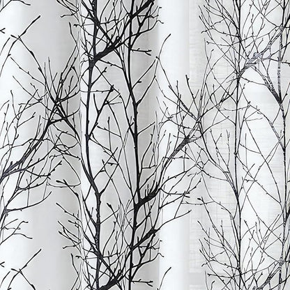 FMFUNCTEX Linen Black White Semi Sheer Print Curtains 96 Inch Long 2 Panels | - Image 8