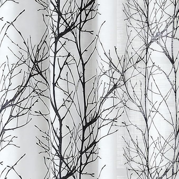 FMFUNCTEX Linen Black White Semi Sheer Print Curtains 84 Inch Long 2 Panels | - Image 8