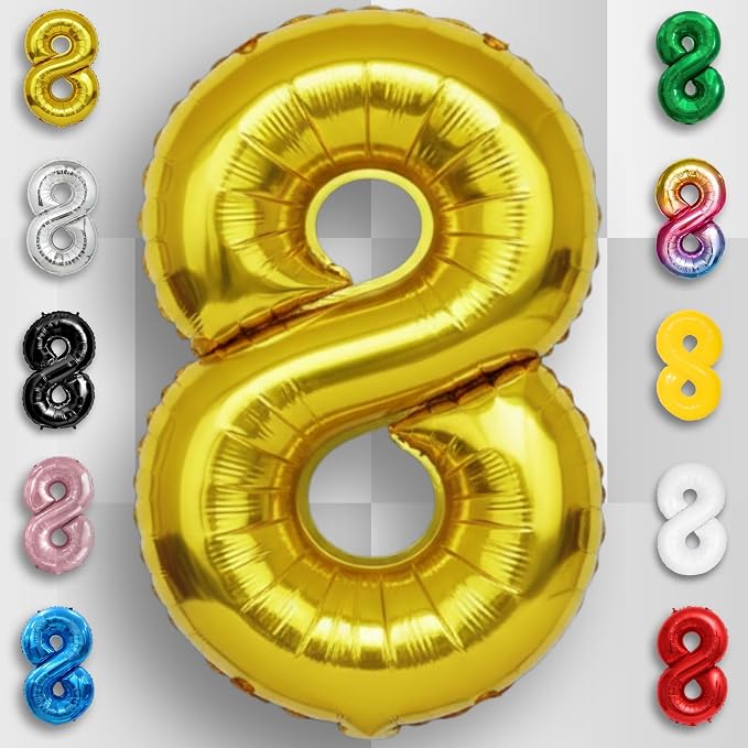 Gold Number Balloon 8 Mylar Foil Balloons 16 inch - Image 3