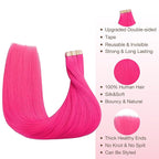 GOO GOO Tape in Hair Extensions Human Hair, Pink, 20inch 30g 10pcs, Colored Tape ins Human Hair Extensions, Silky&Soft Invisible Tape Ins, Hair Highlighted for Party