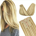 GOO GOO Clip in Hair Extensions Real Human Hair, Remy Human Hair Extensions Clip ins for Women, Natural Human Hair, 22inch 200g 9Pcs, #16/22 Light Blonde Highlighted Golden Blonde