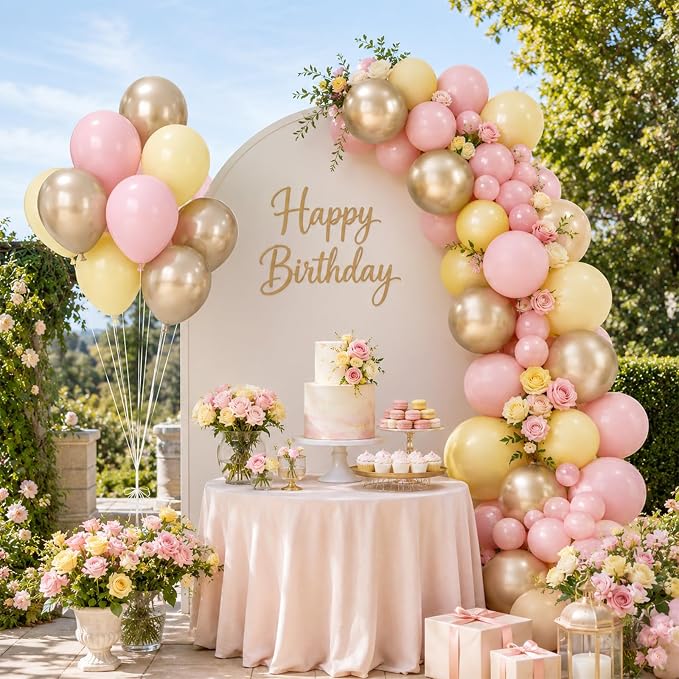 Pink Yellow Gold Balloons - Image 9