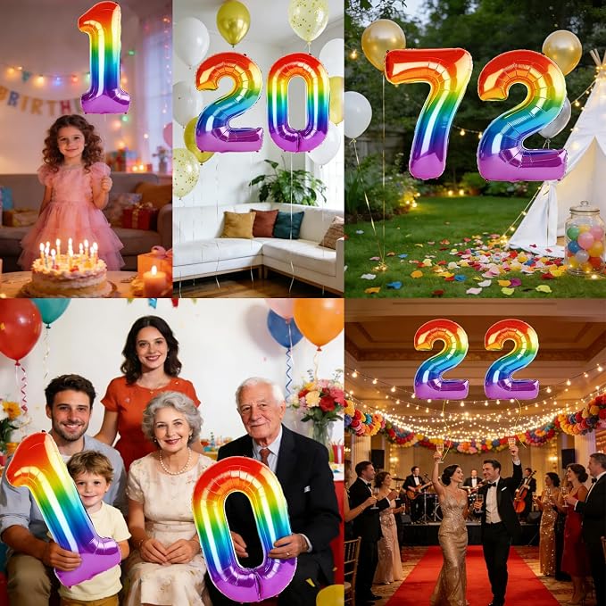 40 Inch Number 72 Balloons for 72nd Birthday Party Decorations, 0-100 Rainbow - Image 7