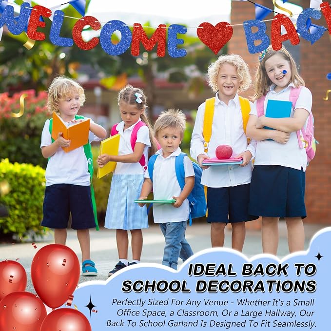 Fulmoon Pre Strung Welcome Back Glitter Banner First Day of School Party - Image 6