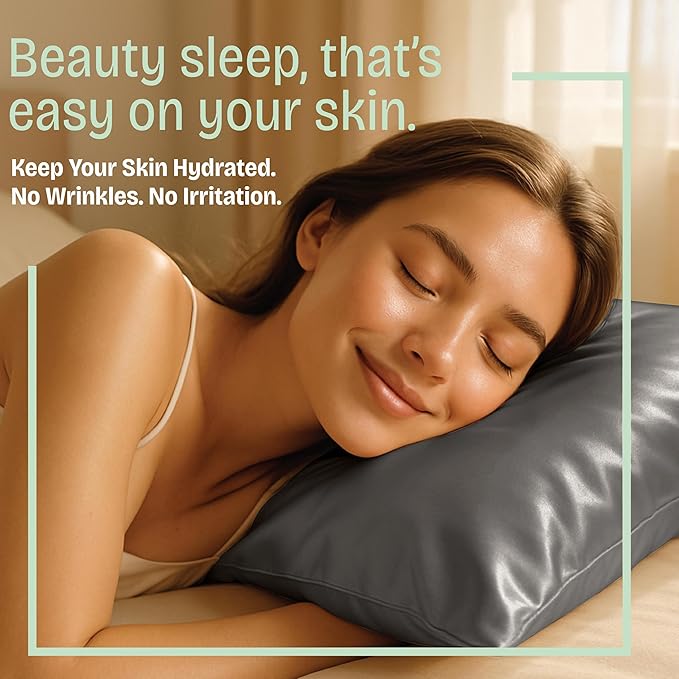 BLISSFORD Satin Pillowcase with Zipper, for Hair and Skin Care, Feels Soft and Cool Like a Silk Pillowcase, Satin Pillow Cases 2 Pack, Slik Pillow Cover, Dark Grey - Standard Size