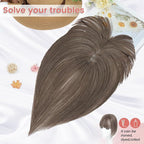 YAMI Hair Toppers for Women Real Human Hair Toppers for Women with Thinning Hair Topper with Bangs and All Hand-woven Swiss Base (Dark Ashy Brown)