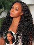 Julia Hair Bye Bye Knots Wig 13x4 Glueless Wigs Human Hair Mixed Curls Water Wave and Jerry Curly Fluffy Wig Pre Everything Pre Plucked Pre Cut HD Lace Bleached Knots Natural Black 16 Inch