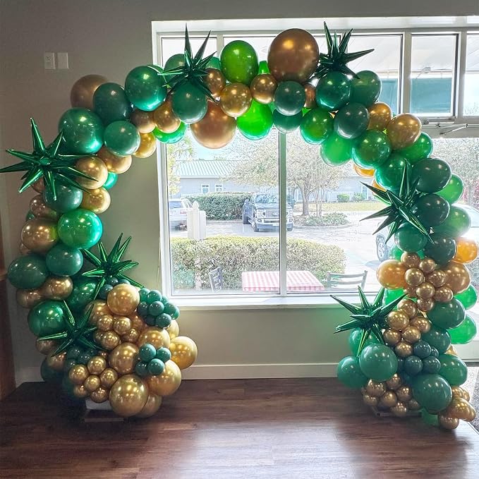 Green Yellow Gold Balloons, 12 Inch Dark Emerald Green Yellow Balloons - Image 3