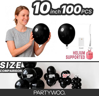 PartyWoo Black Balloons 100pcs Matte Latex Helium Balloons 10 Inch | Baby - Image 6