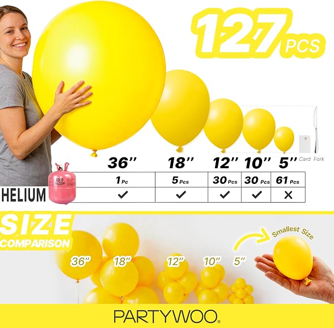 PartyWoo Yellow Balloons 127pcs Matte Yellow Color Different Sizes | 18 12 10 5 - Image 6