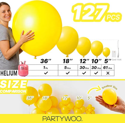 PartyWoo Yellow Balloons 127pcs Matte Yellow Color Different Sizes | 18 12 10 5 - Image 6