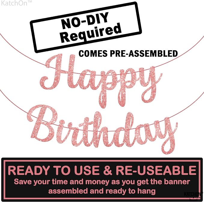 KatchOn Glitter Cursive Happy Birthday Banner 10 Ft, Birthday Decorations | - Image 4