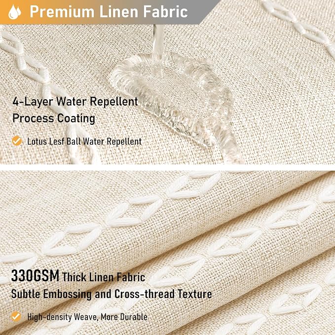 60 x 84 Boho Linen Heavy Duty Cloth Shower Curtain Set, Cream/Beige | Narrow - Image 4