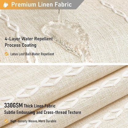 60 x 84 Boho Linen Heavy Duty Cloth Shower Curtain Set, Cream/Beige | Narrow - Image 4