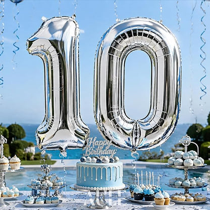 AULE 40 Inch Silver 10 Balloon Number Foil 0-9 Birthday Big Numbers | Birthday - Image 4