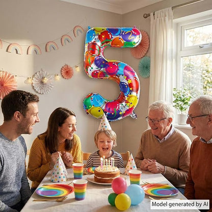 Rainbow Number 5 Balloon, 40 Inch Mylar Foil Balloons - Image 6