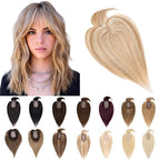 SEGO Hair Toppers for Women Real Human Hair With Bangs, 7 * 13CM Silk Base 100% Remy Human Hair Clip in Top Wiglet Hairpieces Add Volume -16 Inch Golden Brown&Bleach Blonde