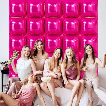 NISOCY 25PCS Hot Pink Square Foil Balloons Wall Backdrop | Double Sided Balloon - Image 6