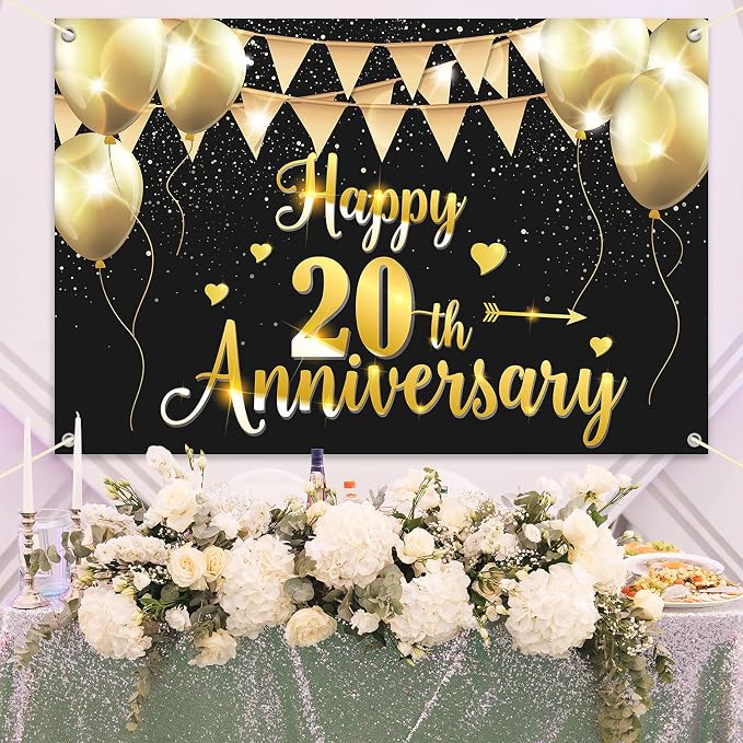 HAMIGAR 6x4ft Happy 20th Anniversary Banner Backdrop - Image 5