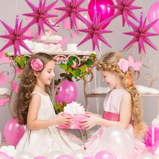 TONIFUL 4 Pcs Explosion Star Balloons Hot Pink Foil Balloon Party Decor | 22 - Image 5