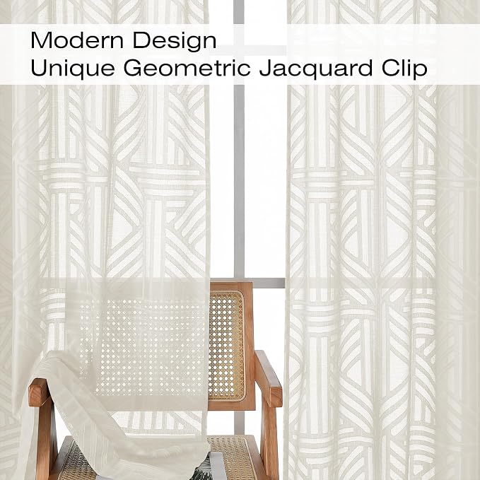 Simplebrand Ivory Sheer Kitchen Curtains 36 Inch Length Tier Curtains 2 Panels - Image 3