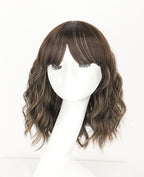 AISI HAIR Curly Bob Wig with Bangs Short Wavy Warm Medium Brown Color Wigs for Women Bob Style Synthetic Heat Resistant Bob Wigs