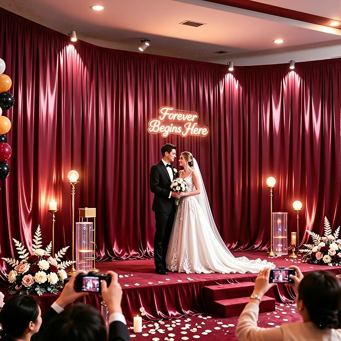 30x10ft Burgundy Glitter Backdrop Curtain - Image 2