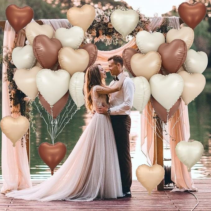 Cream Brown Heart Balloons - Image 3