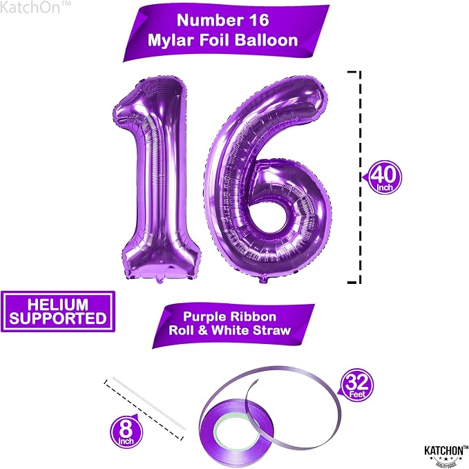 KatchOn Purple 16 Balloons Number 40 Inch | Mylar 16 Balloon Numbers Purple - Image 4