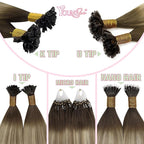 YoungSee K Tip Hair Extensions Human Hair Balayage Ktip Hair Extensions Balayage Dark Brown to Blonde with Brown 16In 1g/s 50g
