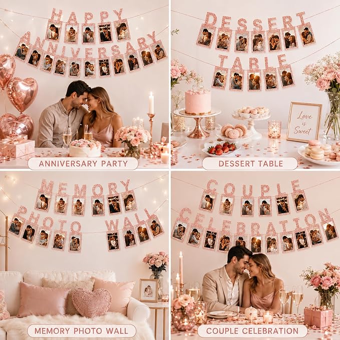 Rose Gold Happy Anniversary Banner - Image 6