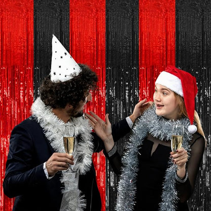5 Pack Black and Red Party Backdrop Streamers Decorations Foil Fringe Curtains - Image 5
