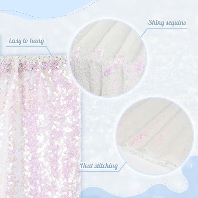 PartyDelight Iridescent White Sequin Backdrop Curtains 5x10ft 2 Panels | 4 Inch - Image 2