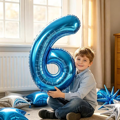 TONIFUL 6th Birthday Balloons Kit 40 Inch Blue Large Number 6 Foil Balloon | - Image 3