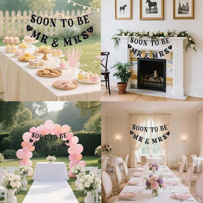 Soon To Be Mr & Mrs Sign, Bridal Shower Banner, Pre-Strung Black Glitter - Image 5
